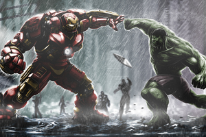 Iron Hulkbuster And Hulk Fight Artwork