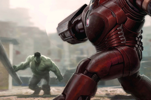 Iron Hulkbuster And Hulk Fight Avengers Infinity War 2018 Artwork