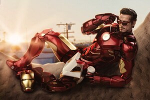 Iron Man Eating Dunkin Donuts With Coffee (1024x768) Resolution Wallpaper