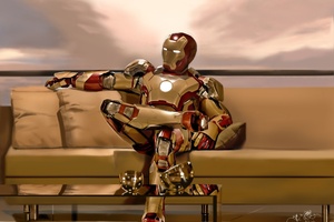 Iron Man Sitting On Sofa (1366x768) Resolution Wallpaper