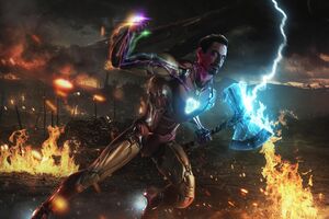 Iron Man Stormbreaker With Infinity Gauntlet (2560x1080) Resolution Wallpaper