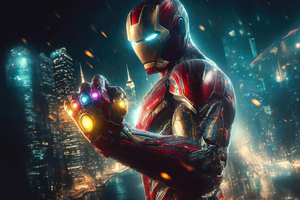 Iron Man Wearing Infinity Gauntlet (1366x768) Resolution Wallpaper
