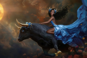 Jasmine Maiden On Mighty Bull (1400x1050) Resolution Wallpaper