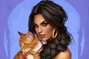 Jasmine With Cat 4k