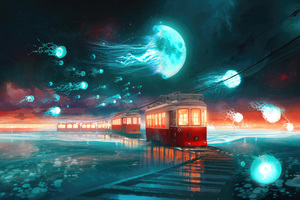 Jellyfish Reverie A Dreamlike Train Journey Wallpaper