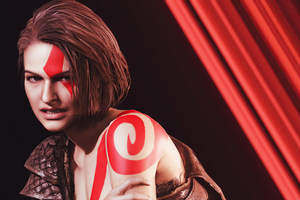 Jill Resident Evil X Kratos 4k (1366x768) Resolution Wallpaper