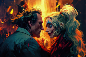 Joker And Harley Quinn Chaotic Affection (7680x4320) Resolution Wallpaper