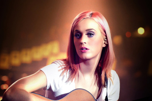 Katy Perry With Guitar (2048x2048) Resolution Wallpaper