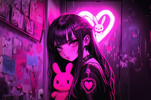 Kawaii Neon Anime Girl (2932x2932) Resolution Wallpaper