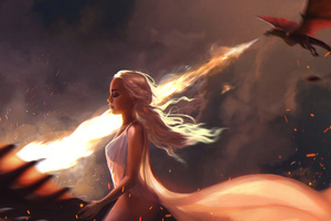 Khaleesi With Dragons 4k (1366x768) Resolution Wallpaper