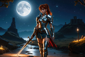 Knight Girl In The Night (5120x2880) Resolution Wallpaper