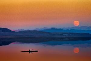 Lake Boat Man Sunset