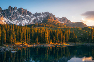 Lake Carezza Welschnofen Bolzano South Tyrol Italy (1280x720) Resolution Wallpaper