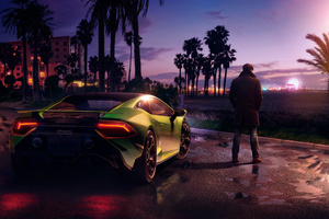 Lamborghini Under Palm Twilight California Nights (1280x1024) Resolution Wallpaper