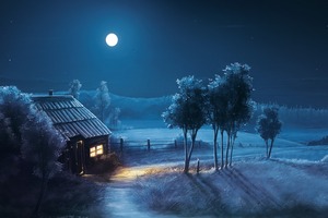 Landscape Night Moon Stars
