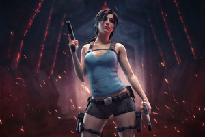 Lara Croft With Guns 4k (1336x768) Resolution Wallpaper