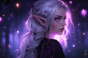 Lavender Whispers Captivating Elf Girl Wallpaper
