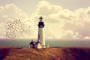 Lighthouse Tower Sea Horizon Wallpaper