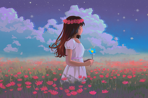 Lofi Girl In Spring Field 5k (2048x2048) Resolution Wallpaper