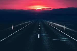 Long Alone Dark Road Sunset View (1366x768) Resolution Wallpaper