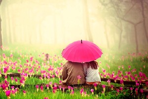 Love Couple In Pink Garden Wallpaper