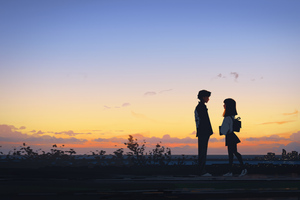 Love Horizon Boy And Girl Embracing At Sunset (1360x768) Resolution Wallpaper