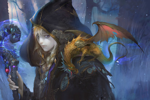 Magic Girl With Dragon (1360x768) Resolution Wallpaper