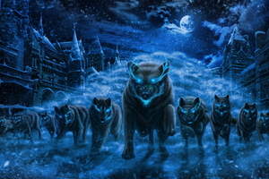 Magical Forest Wolves (1336x768) Resolution Wallpaper