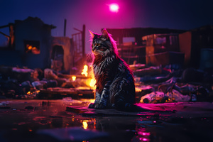 Maine Cool Cat Sits By A Fire (1280x1024) Resolution Wallpaper