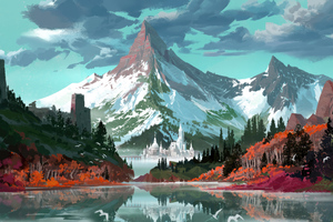 Majestic Mountain Backdrop City Wallpaper
