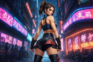 Maria In Cyberpunk City (2048x2048) Resolution Wallpaper