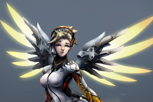 Mercy Overwatch Digital Art 5k (1366x768) Resolution Wallpaper