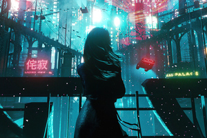 Mesmerized Neon Lights Girl Scifi 5k Wallpaper