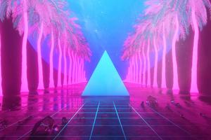 Miami Trees Triangle Neon Artwork 4k