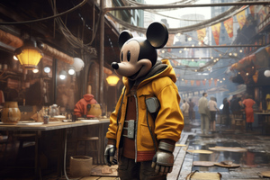 Mickey Meets Futuristic City Wallpaper