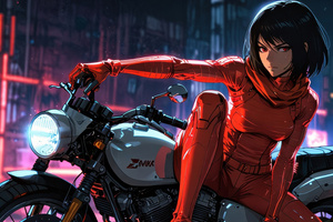 Mikasa Ackerman Cyberpunk Motorcycle Warrior (3440x1440) Resolution Wallpaper