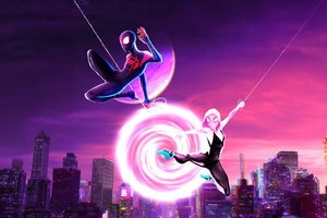 Miles And Gwen In Spiderman Across The Spider Verse 2023