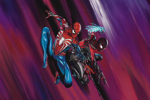 Miles Morales And Spider Man Unite (320x240) Resolution Wallpaper