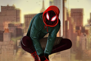 Miles Morales Somewhere (1152x864) Resolution Wallpaper
