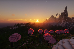 Minecraft Sunset (1600x1200) Resolution Wallpaper