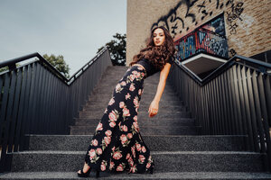 Model Posing At Stairway Wallpaper