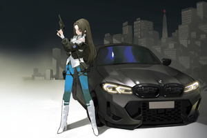 Modern Anime Girl With Bmw Supercar (1600x900) Resolution Wallpaper