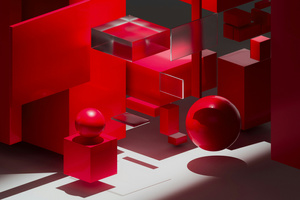 Modern Red Abstract 3d Shapes (1600x900) Resolution Wallpaper
