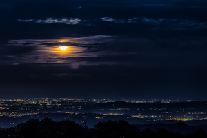 Moon Clouds Night City View 4k (2560x1080) Resolution Wallpaper