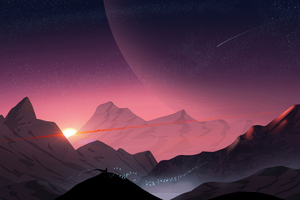 Moon Mountains Sunrise And Magical Power Wallpaper