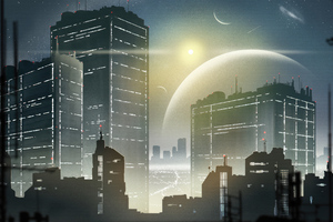 Moon Over Metropolis Nighttime Glows And Glitters Wallpaper