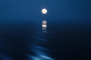 Moon Rising Over The Ocean At Night Wallpaper