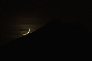 Moon Set Mountain Silhouette Dark Evening 5k Wallpaper