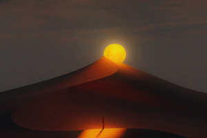 Moon Sunset Dune 4k (2560x1080) Resolution Wallpaper