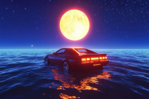 Moonlit Drive By The Ocean (1600x900) Resolution Wallpaper